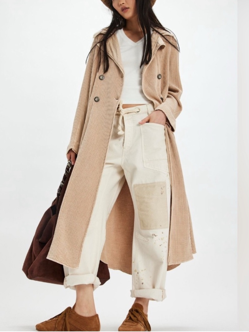 Free People FP One Landon Cotton Knit Maxi Sweater Jacket Long Cardigan Duster